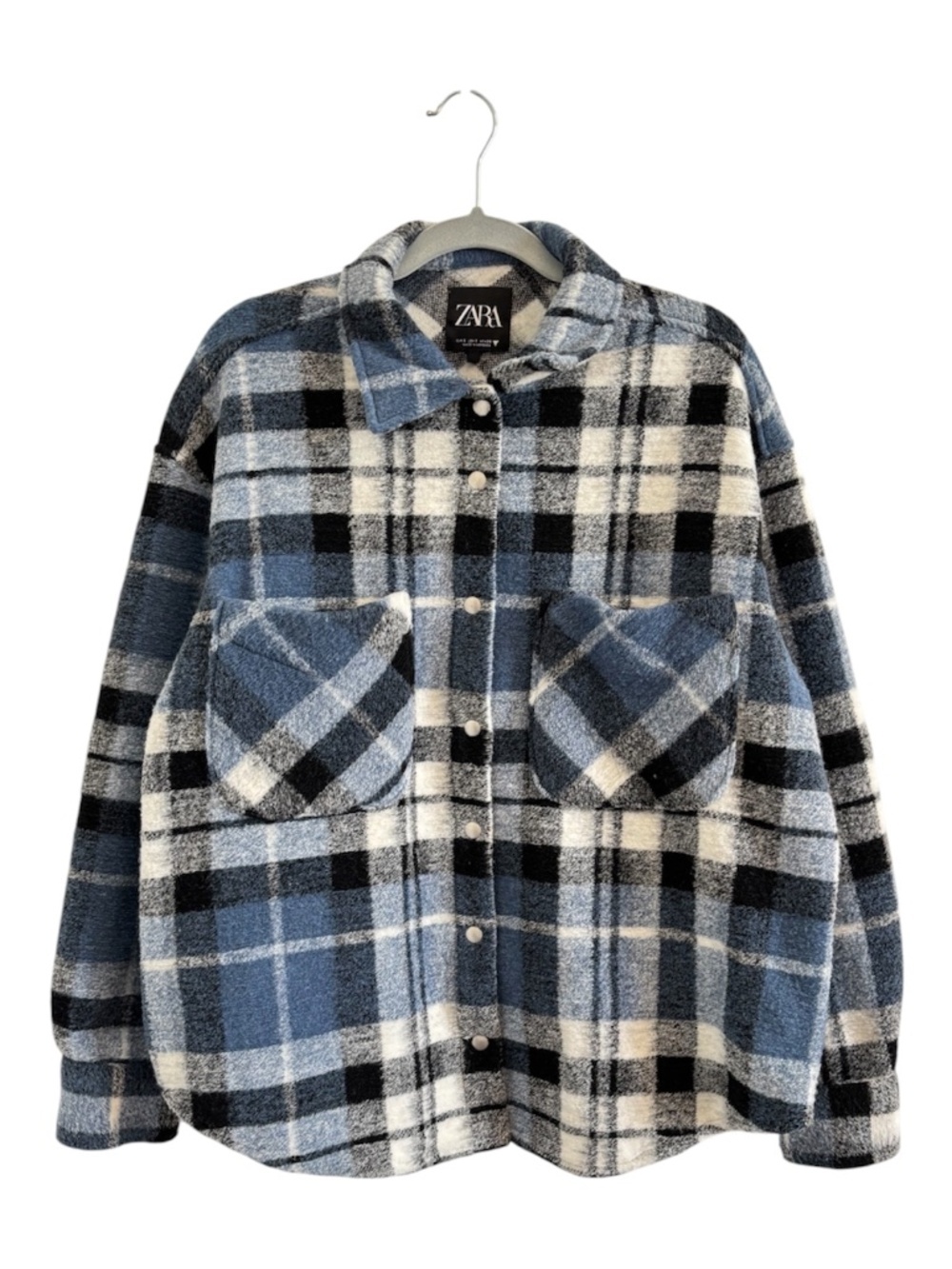 Zara Blue Plaid Oversized Shacket Size Small